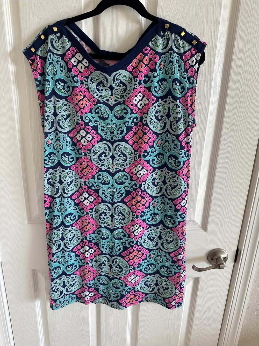 Lilly Pulitzer Navy, Aqua & Pink Patterned Shift Dress